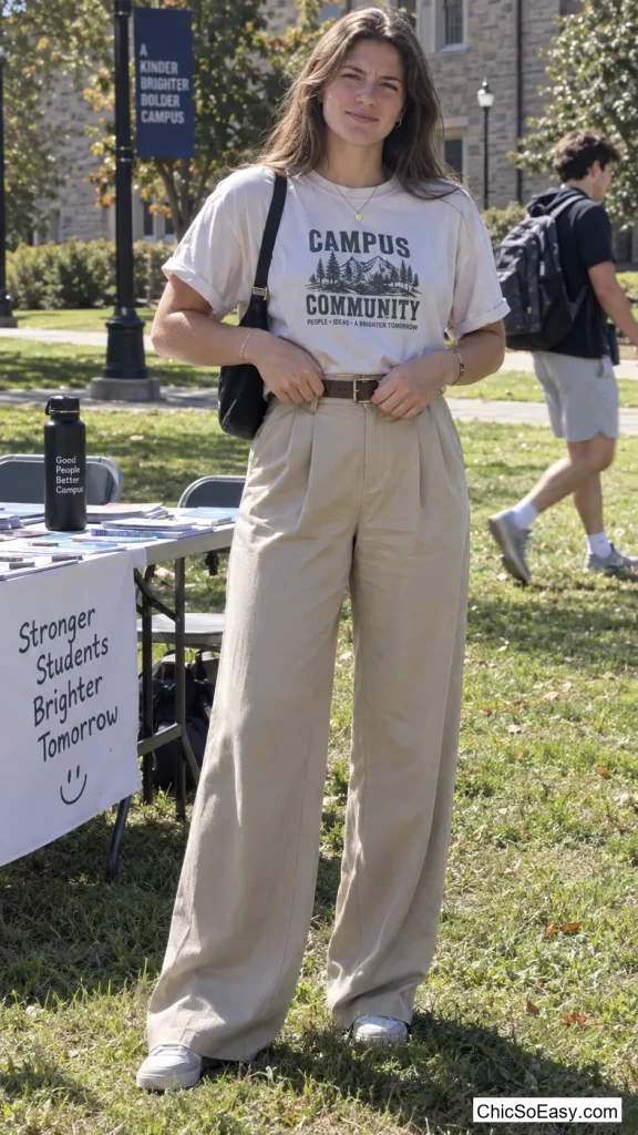 Free Campus Tee in Wide-Leg Trousers