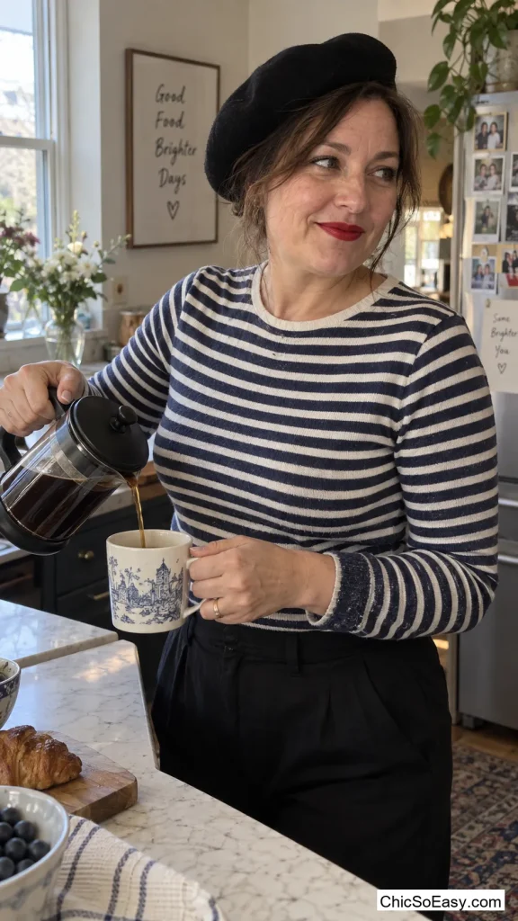 French Press in Beret and Stripes