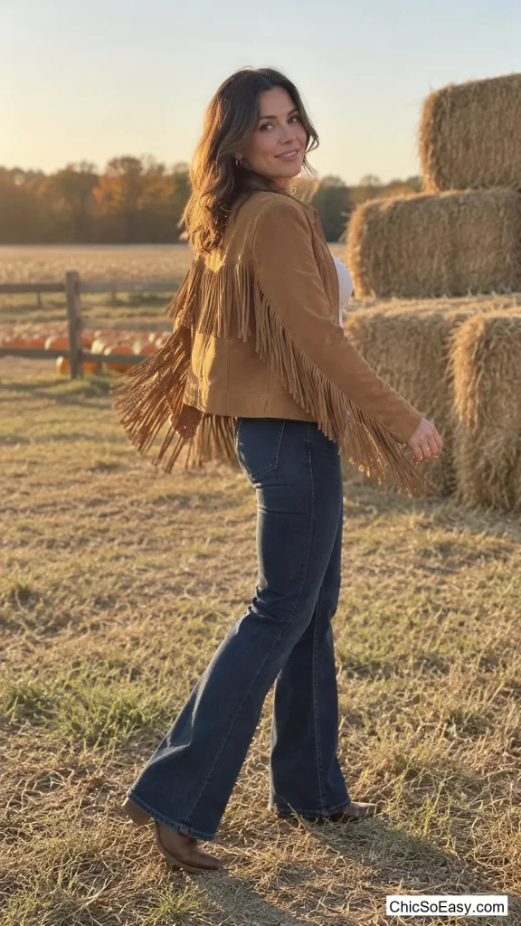 Fringe Suede Jacket With Flared Jeans