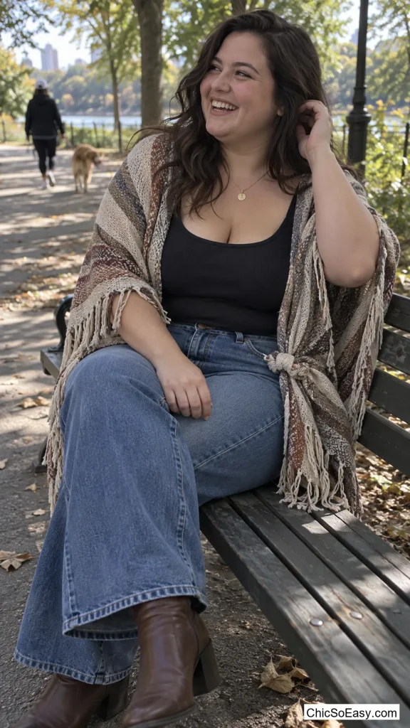Fringed Ruana Knotted at One Hip