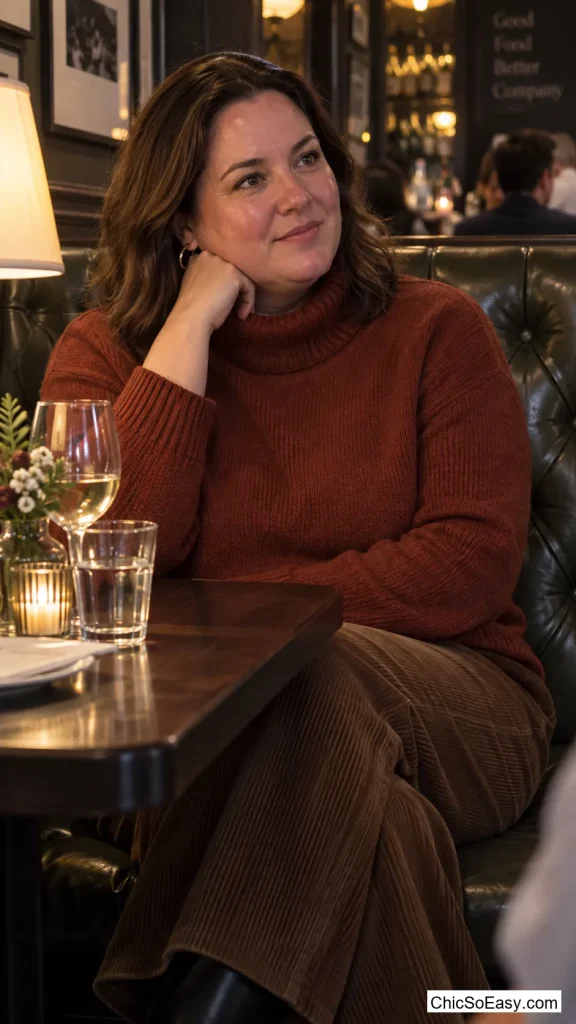 Funnel-Neck Sweater with Wide-Leg Corduroys