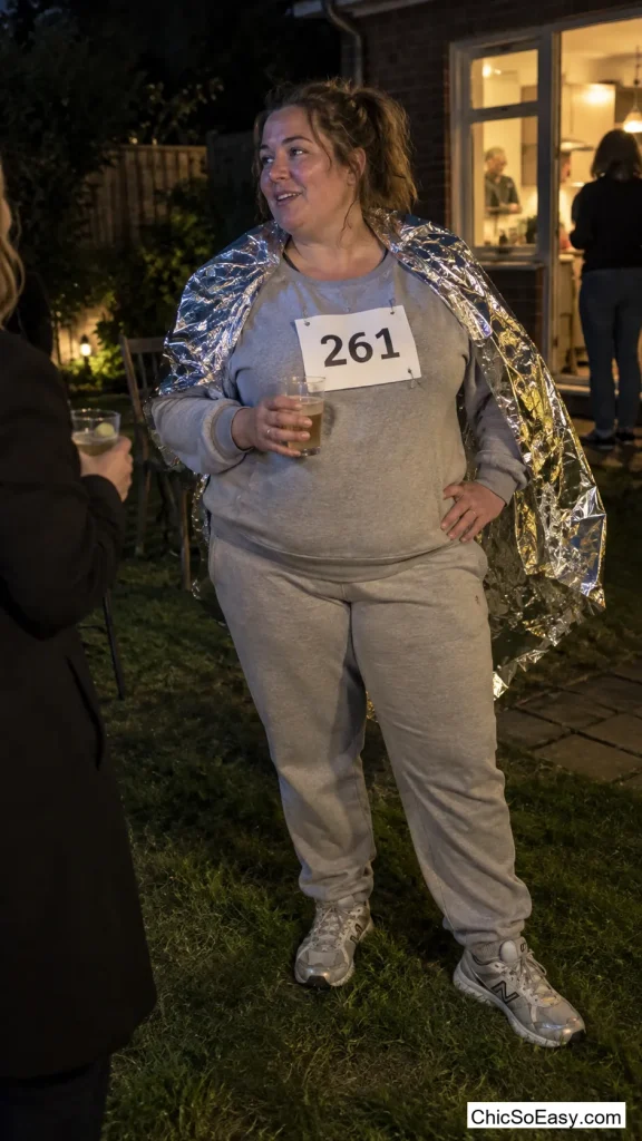 Grey Sweatsuit With a Race Bib
