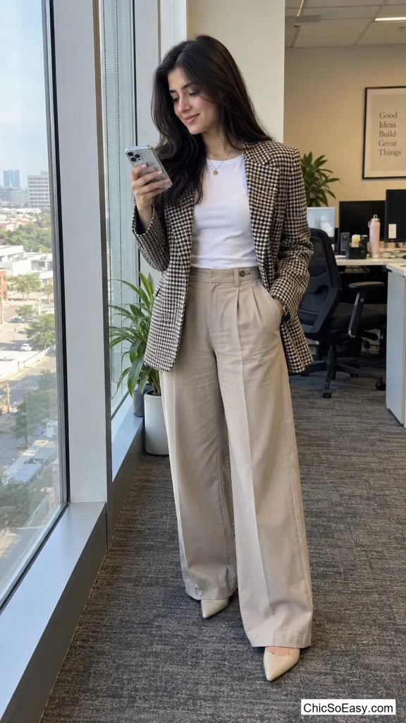 Houndstooth Blazer Over a Plain Tee
