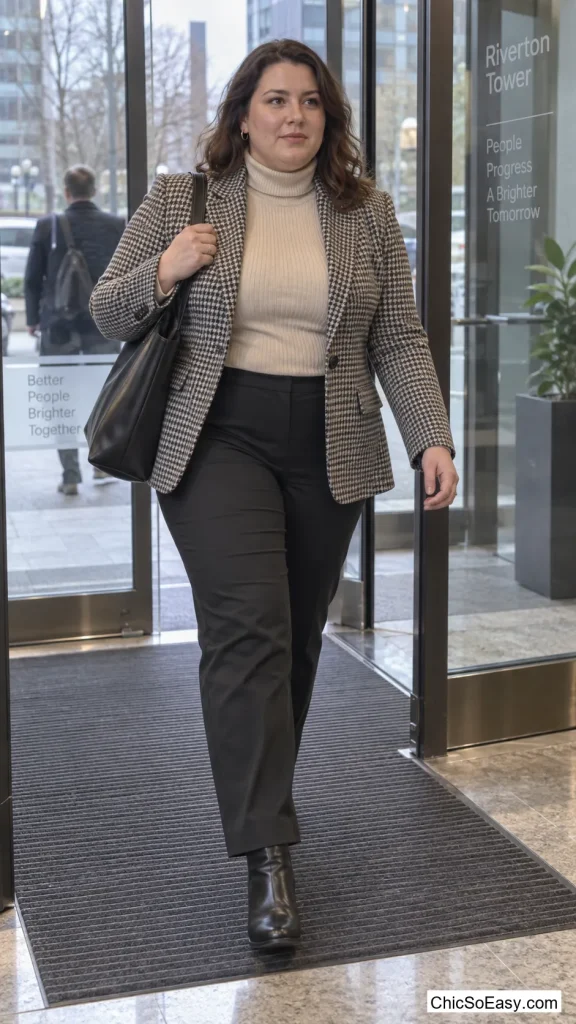 Houndstooth Blazer Over a Turtleneck