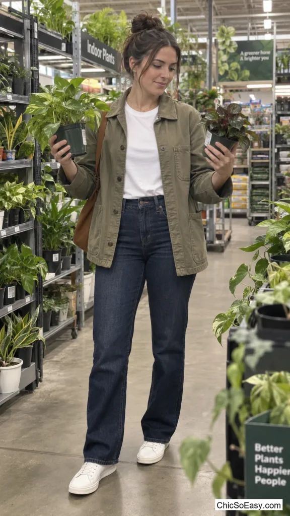 Khaki Chore Jacket Over the White Tee and Jeans