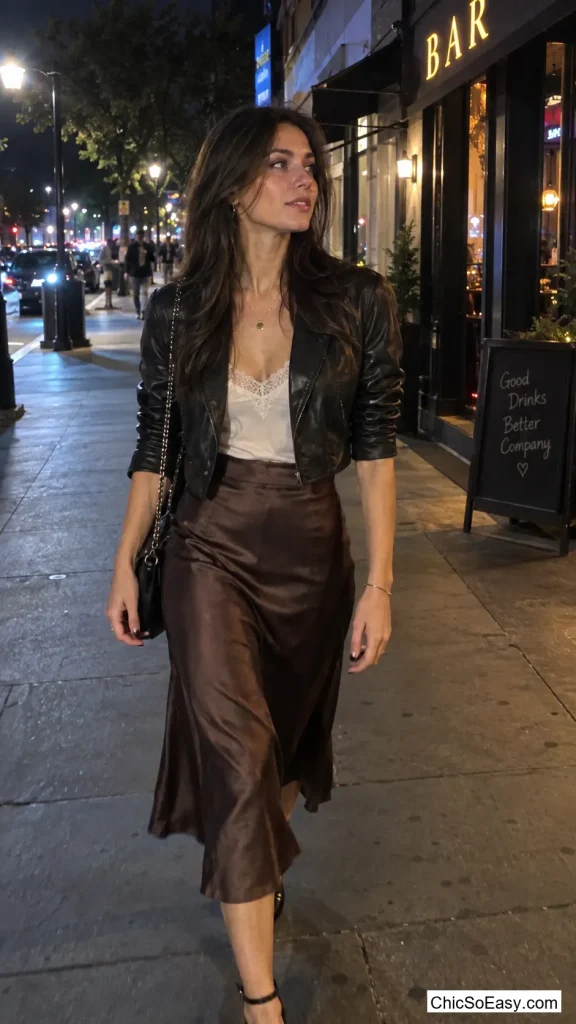 Lace Cami Under Cropped Leather