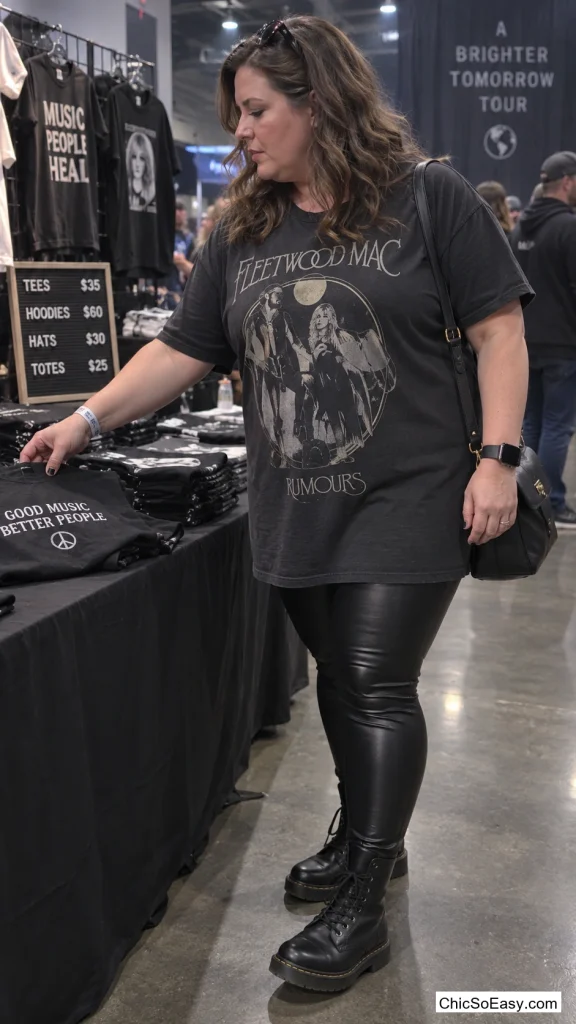 Leather-Look Leggings With an Oversized Band Tee Dress