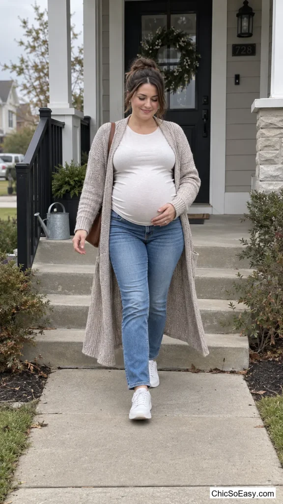 Long Cardigan, Jeans, and a Layered Tee