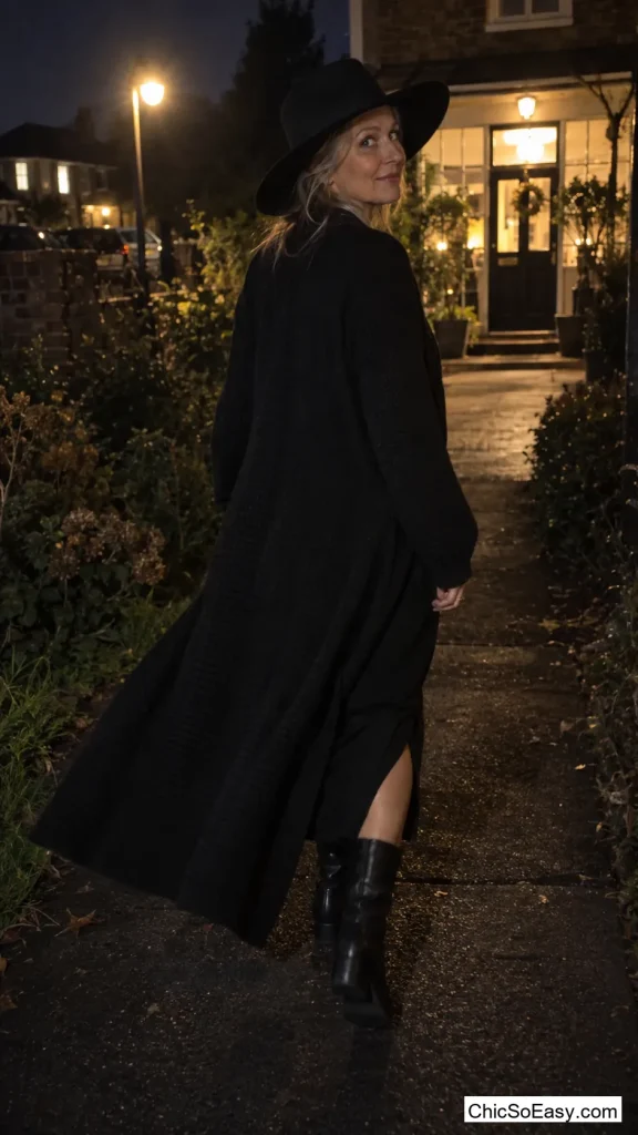 Long Cardigan Worn as a Cloak