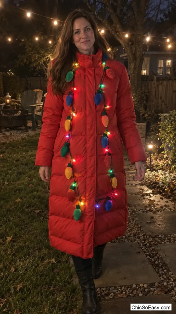 Long Puffer Coat String of Lights