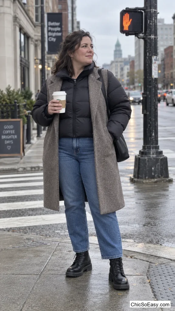 Longline Vest Over a Cropped Puffer