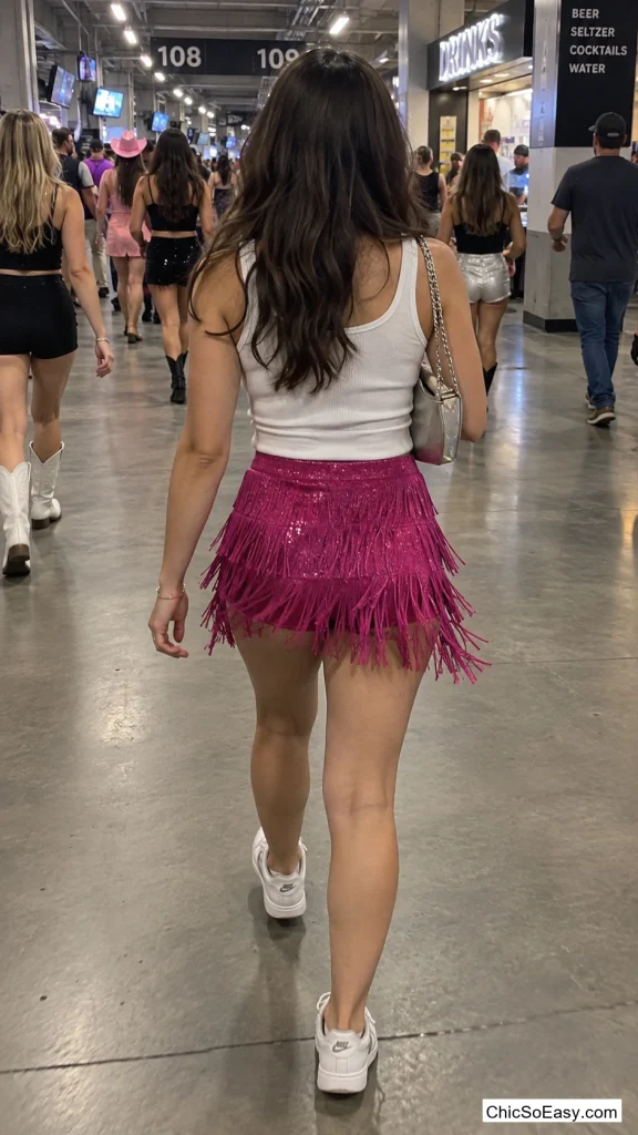 Magenta Fringe Skirt and White Tank
