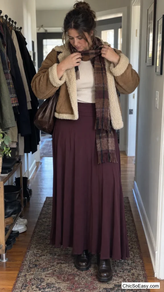 Maxi Skirt Under Cropped Shearling