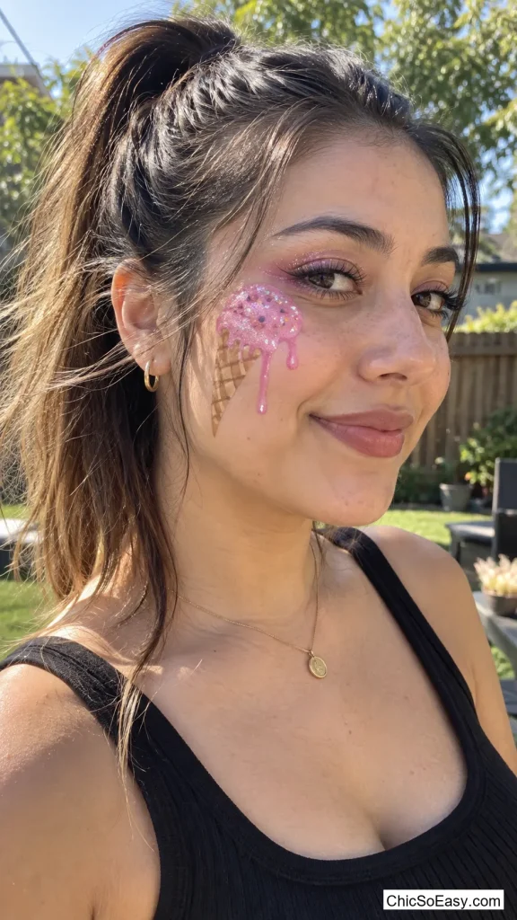 Melting Ice Cream Cone Cheek Art