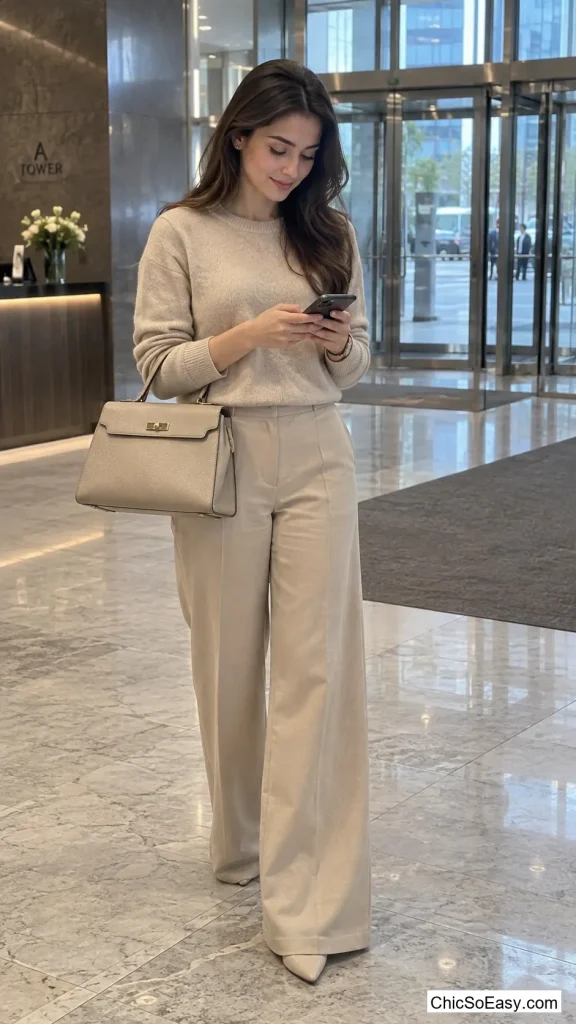 Monochrome Beige Set With a Structured Bag