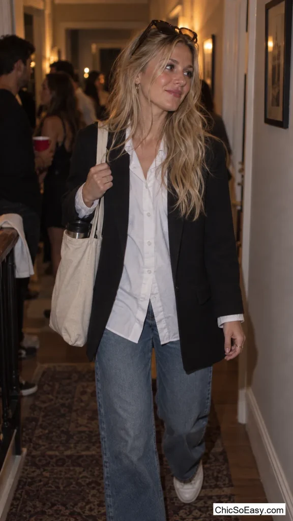 Off-Duty Model in a White Button-Down