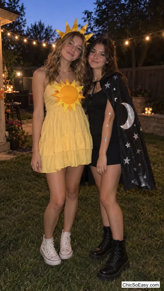 One Half in a Sun Costume, the Other in a Moon Cape