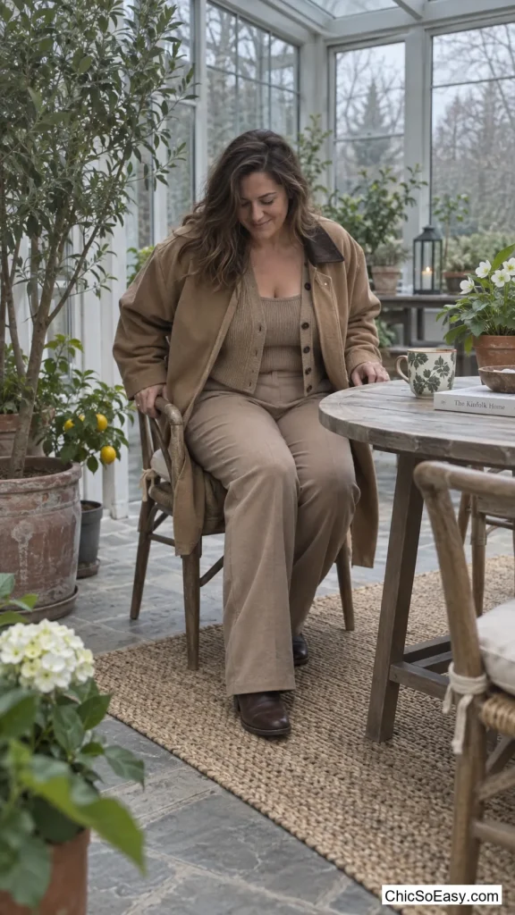 Oversized Barn Coat Left Open Over a Sweater Set