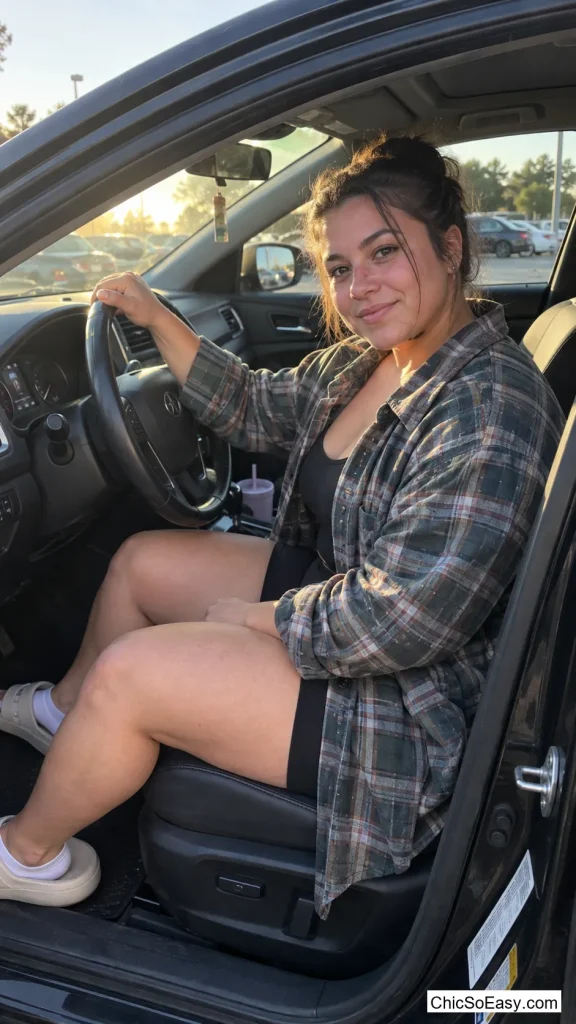 Oversized Flannel Over Bike Shorts