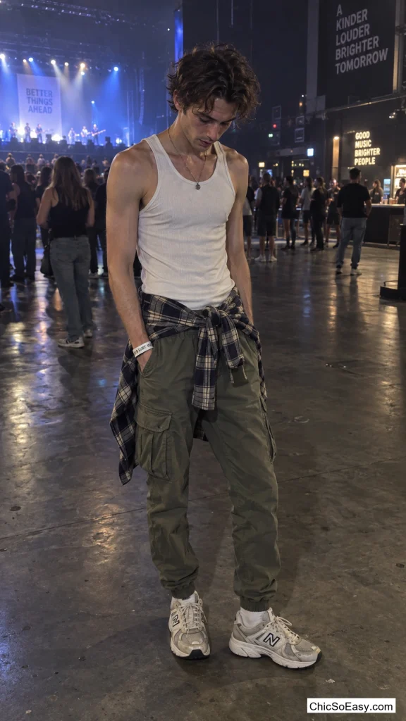 Oversized Flannel Tied Around Cargo Joggers