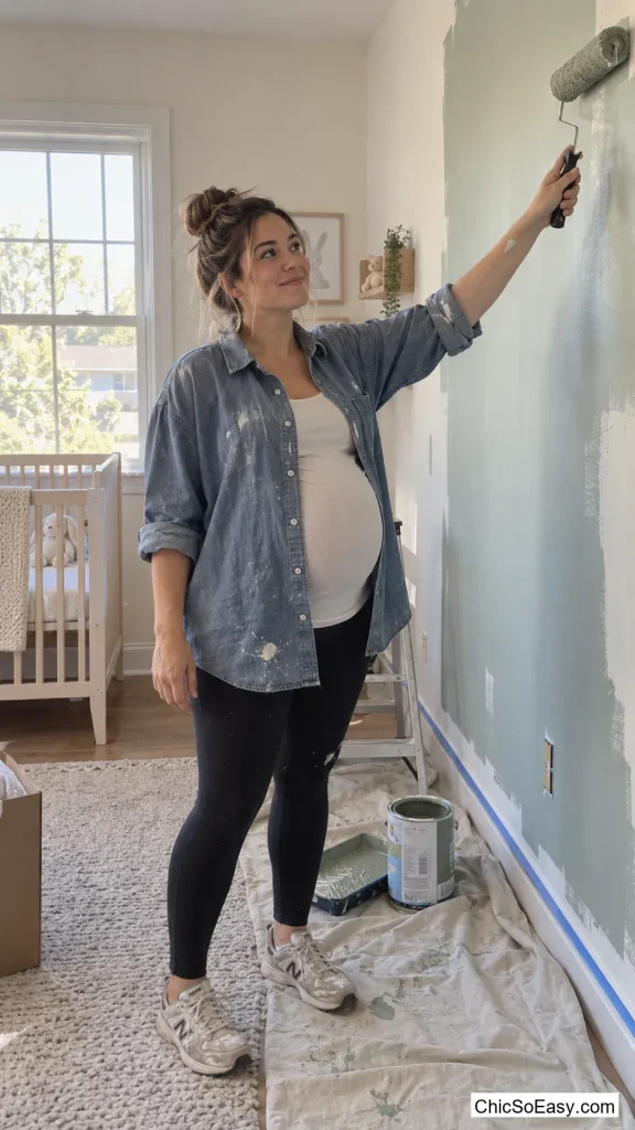 Paint-Day Button-Down and Old Sneakers