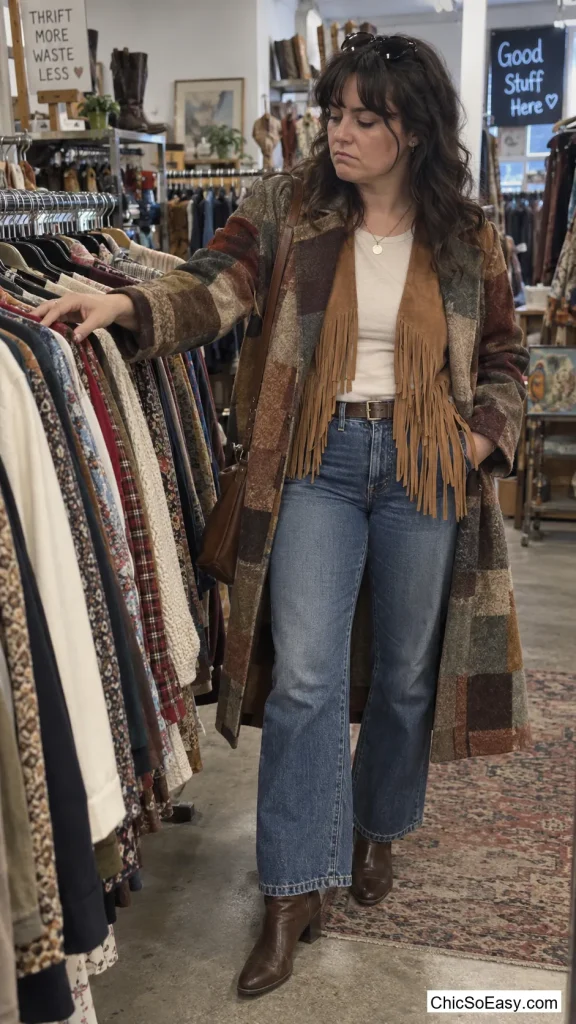 Patchwork Coat Over Fringe Vest