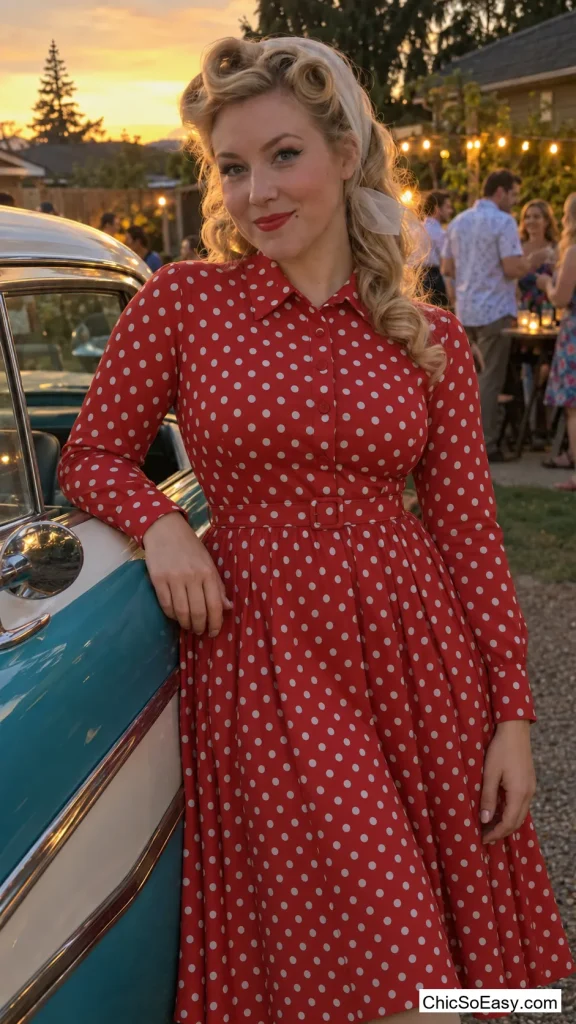 Pin-Up Girl in a Polka-Dot Swimsuit