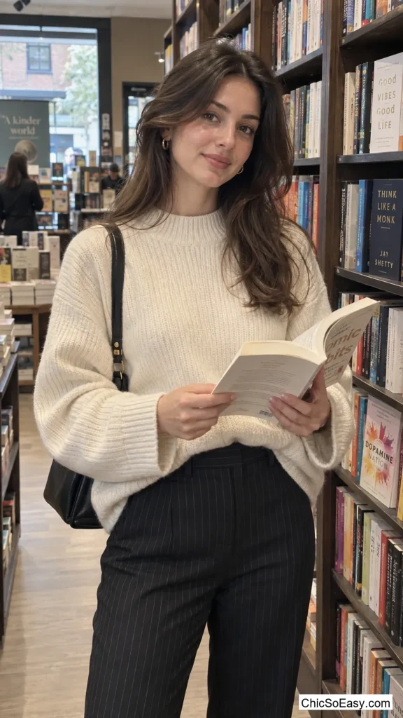 Pinstripe Trousers With an Oversized Knit