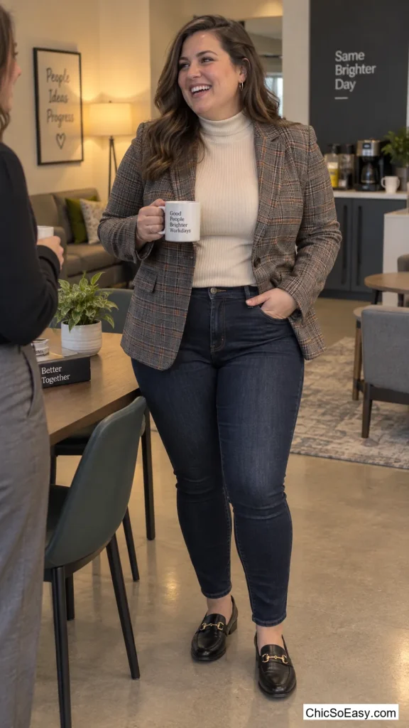 Plaid Blazer With Jeans and Turtleneck