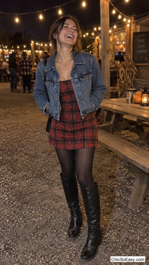 Plaid Mini Dress and Tall Boots