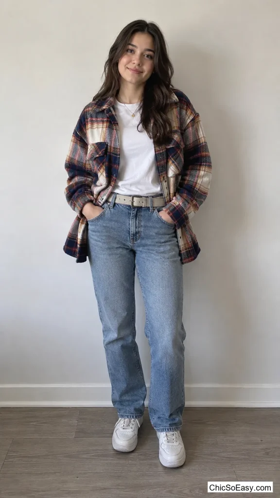 Plaid Shacket Over Jeans