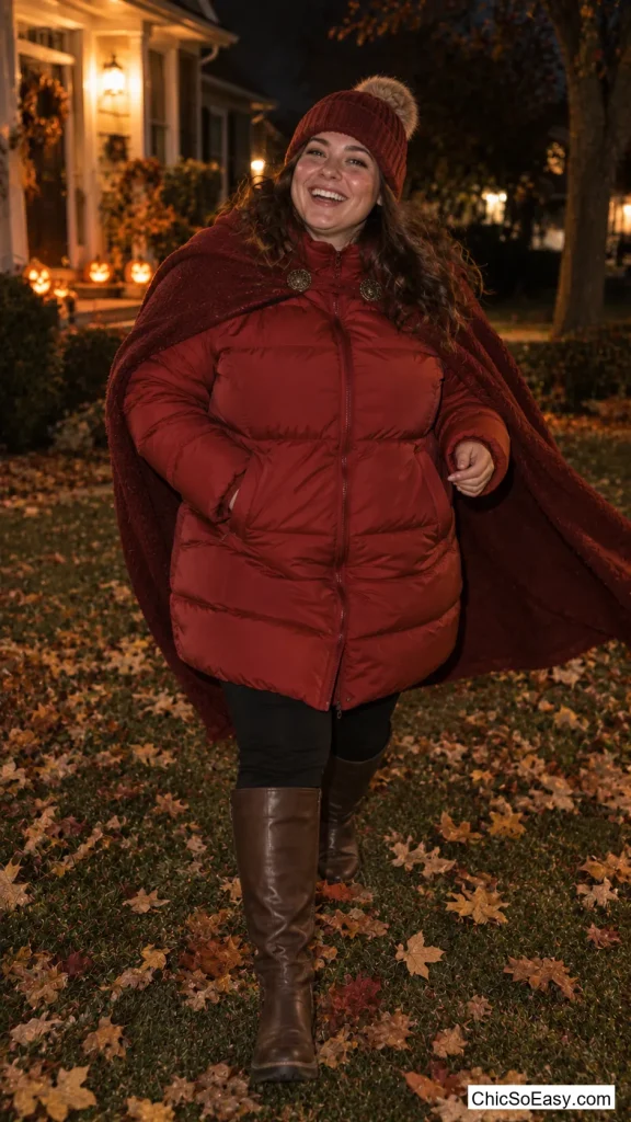 Puffer-Coat Superhero With a Fleece Cape