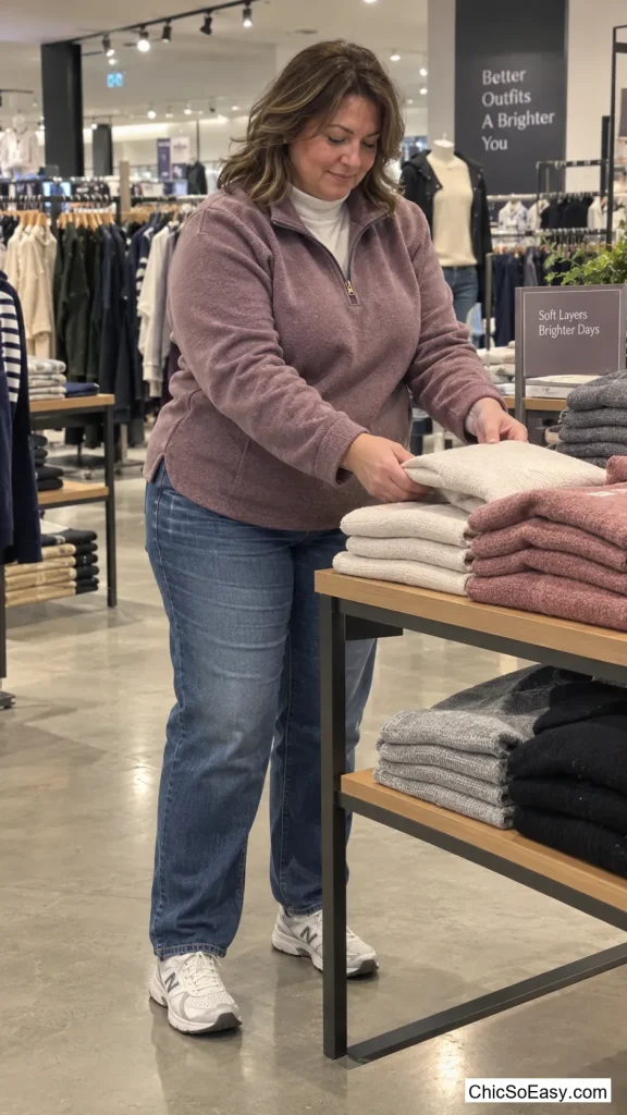 Quarter-Zip Pullover Over a Mock-Neck Bodysuit