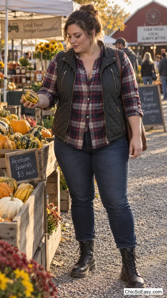 Quilted Moto Vest Over Flannel