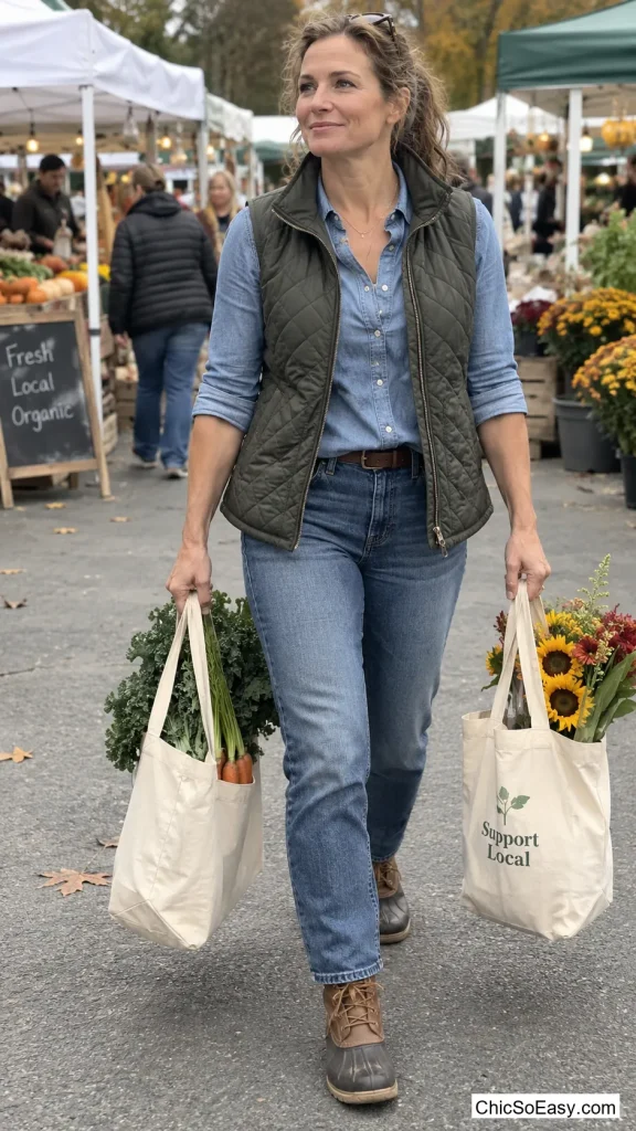 Quilted Vest Over Chambray