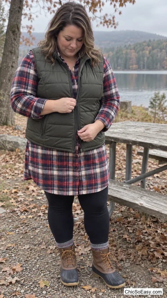 Quilted Vest Over a Flannel Shirtdress