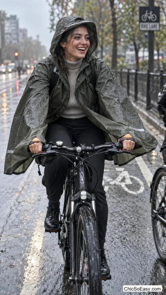Rain Cape Over a Ribbed Turtleneck