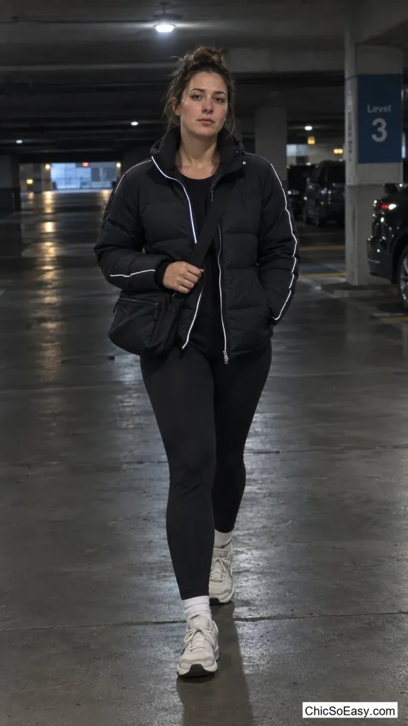 Reflective-Trim Puffer and Fleece Leggings