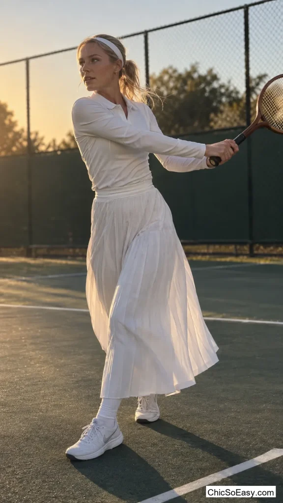 Retro Tennis Pro in Pleated Whites