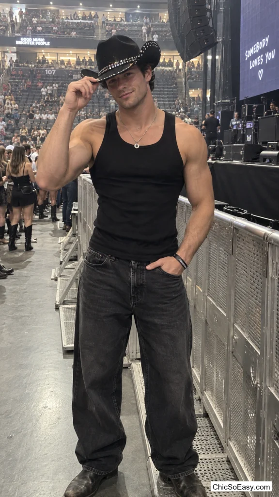 Rhinestone Cowboy Hat with an Otherwise All-Black Streetwear Fit