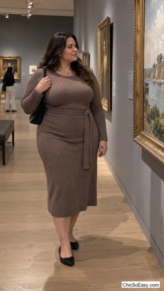 Rib-Knit Midi Dress With the Belt Left Loose at the Hip