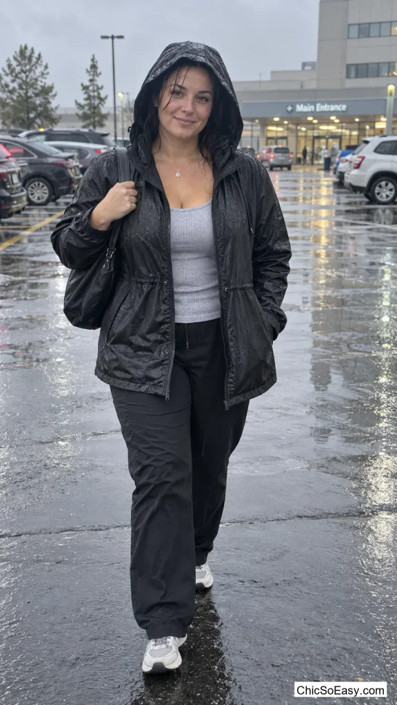 Ribbed Cami Under a Packable Anorak
