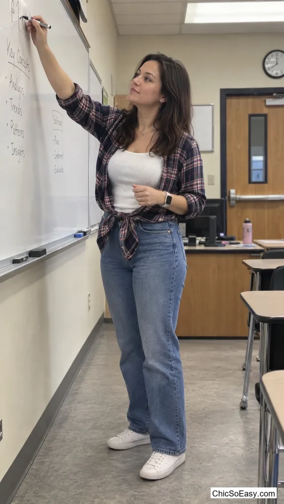 Ribbed Tank Under an Unbuttoned Flannel, Tied at the Waist
