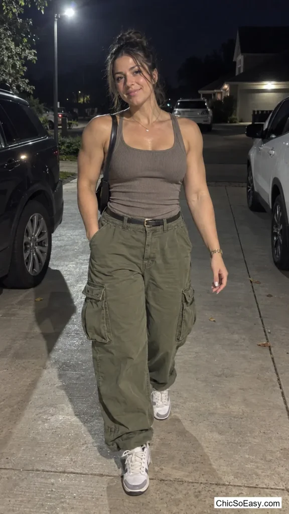 Ribbed Tank with Baggy Cargo Pants