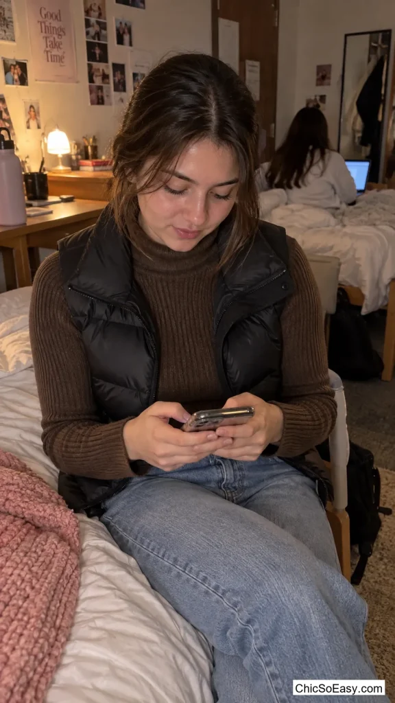 Roommate's Puffer Vest Over Your Turtleneck