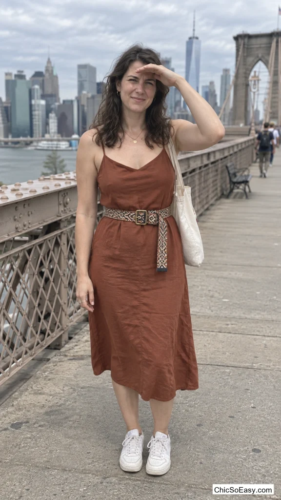 Rust Slip Dress With Guitar-Strap Belt