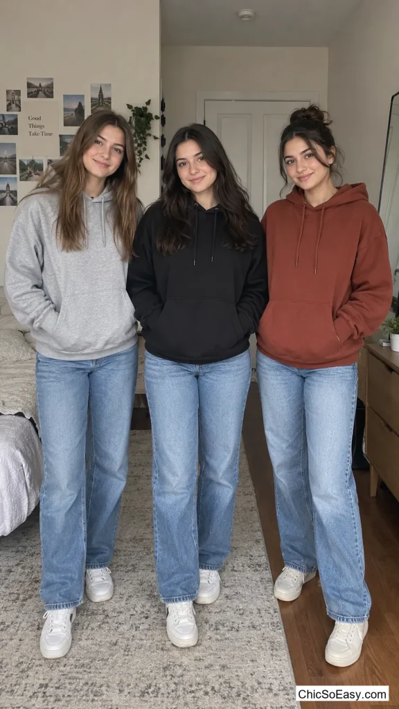 Same Hoodie, Three Colors