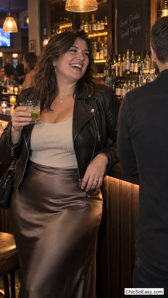 Satin Slip Skirt With Moto Boots