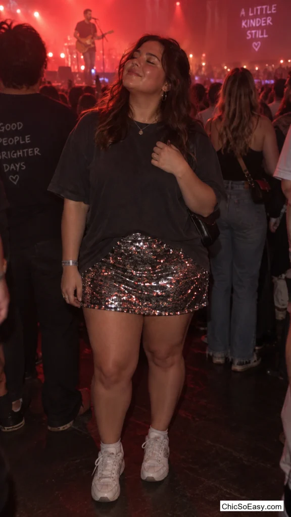 Sequin Mini Skirt with a Plain Oversized Tee