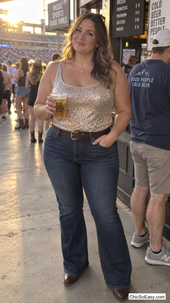 Sequin Tank Tucked Into Bootcut Jeans